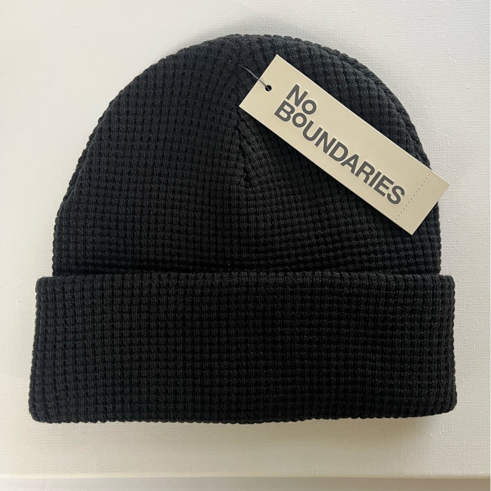 No Boundaries Black Waffle-Knit Beanie